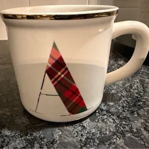 Pottery Barn Stewart Plaid Alphabet Stoneware Mug “A” NWOT no box